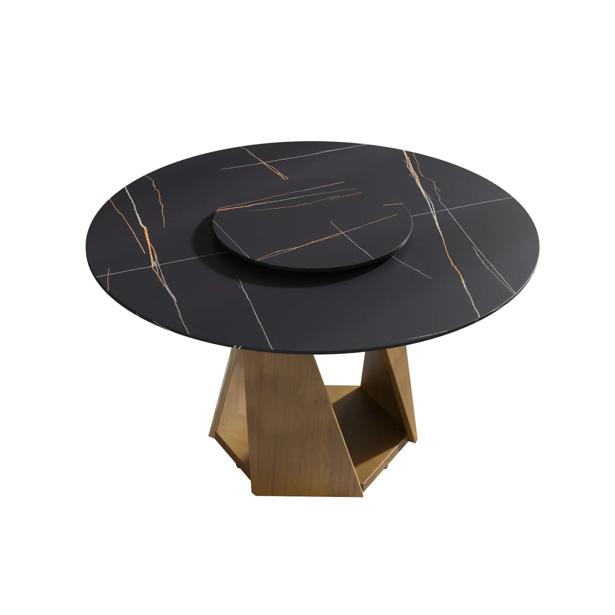 Mesa de comedor Marbella de piedra sinterizada | Redonda de 135 cm (53") en negro mate con plato giratorio Lazy Susan
