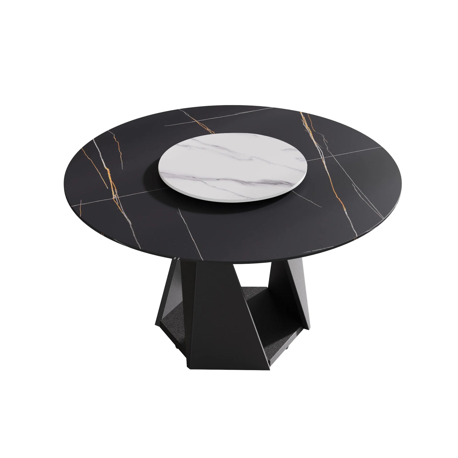 Mesa de comedor Marbella de piedra sinterizada | Redonda de 135 cm (53") en negro mate con plato giratorio Lazy Susan