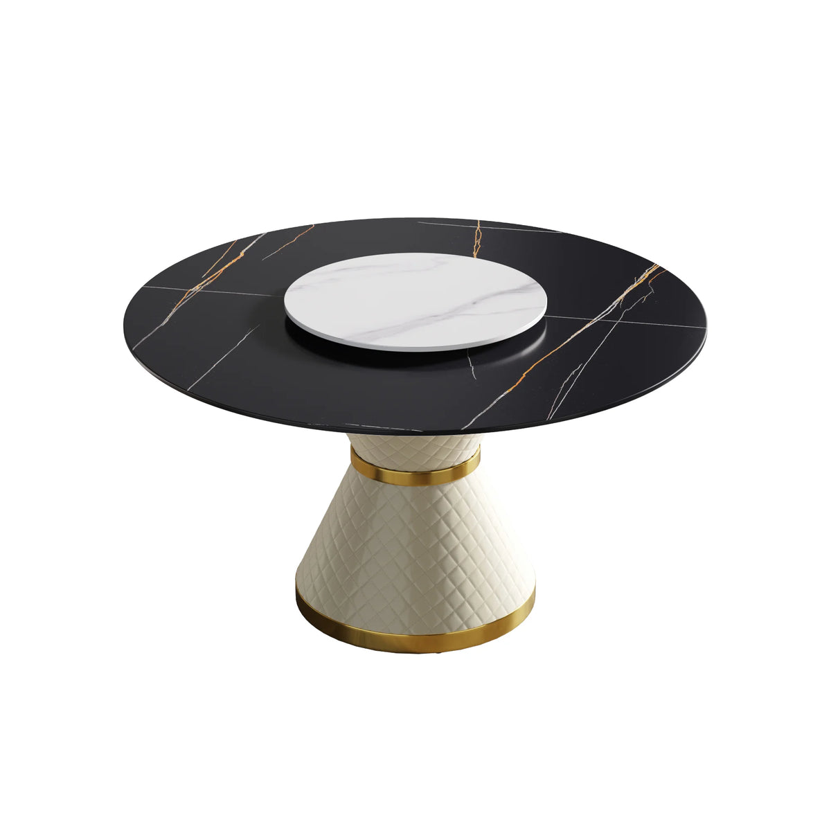 Marbella Sintered Stone Dining Table | 53" Matte Black Round With Lazy Susan Turntable