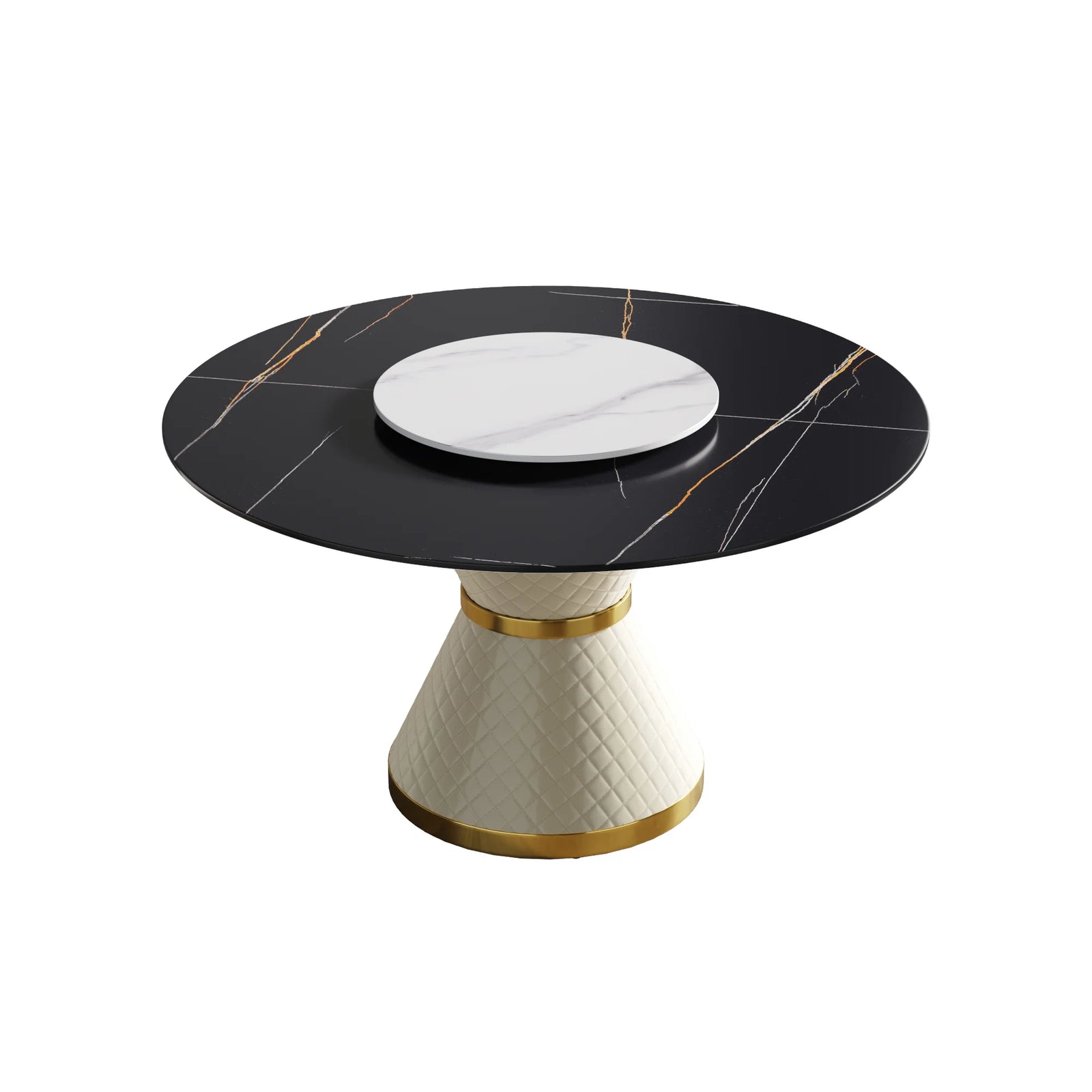 Mesa de comedor Marbella de piedra sinterizada | Redonda de 135 cm (53") en negro mate con plato giratorio Lazy Susan