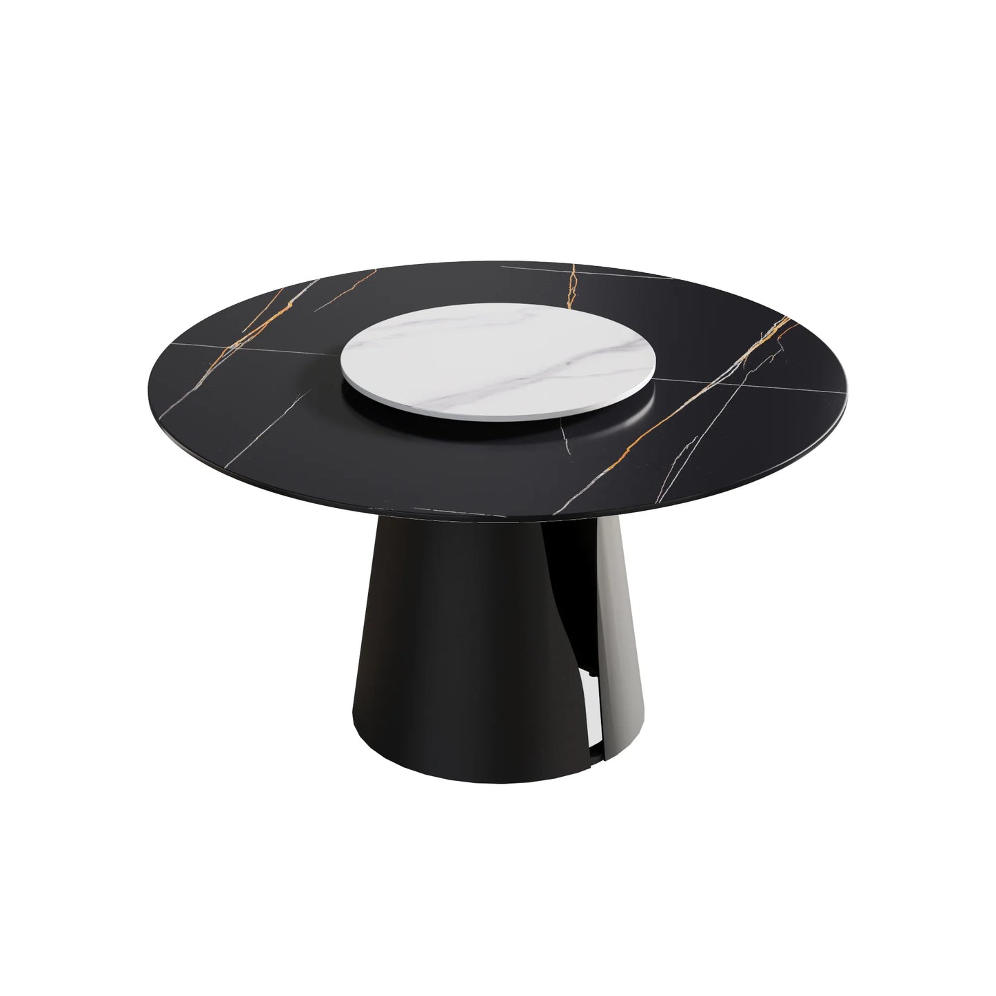 Marbella Sintered Stone Dining Table | 53" Matte Black Round With Lazy Susan Turntable