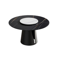 Marbella Sintered Stone Dining Table | 53" Matte Black Round With Lazy Susan Turntable