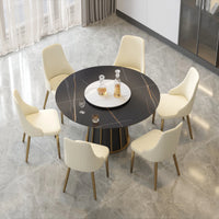 Marbella Sintered Stone Dining Table | 53" Matte Black Round With Lazy Susan Turntable