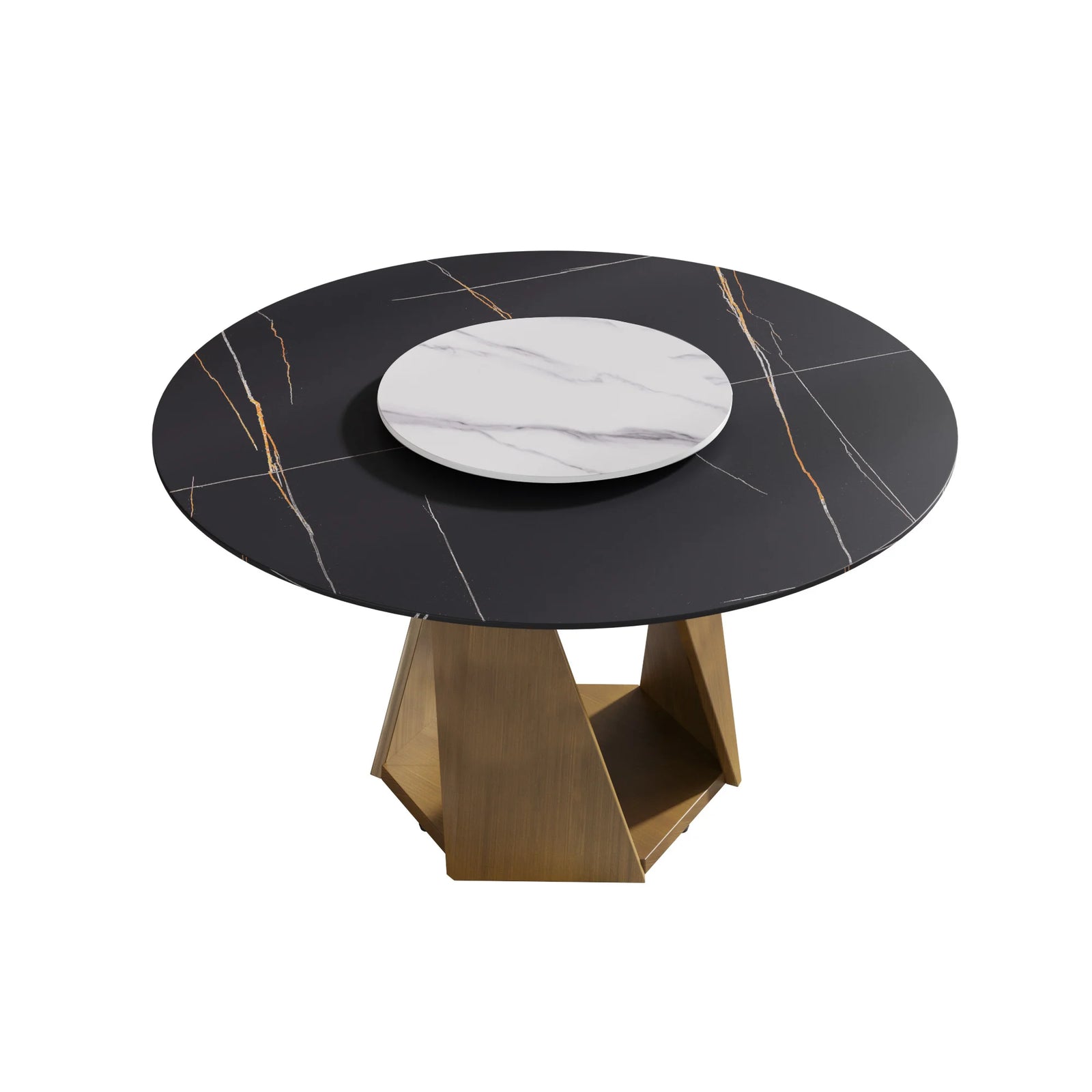 Mesa de comedor Marbella de piedra sinterizada | Redonda de 135 cm (53") en negro mate con plato giratorio Lazy Susan
