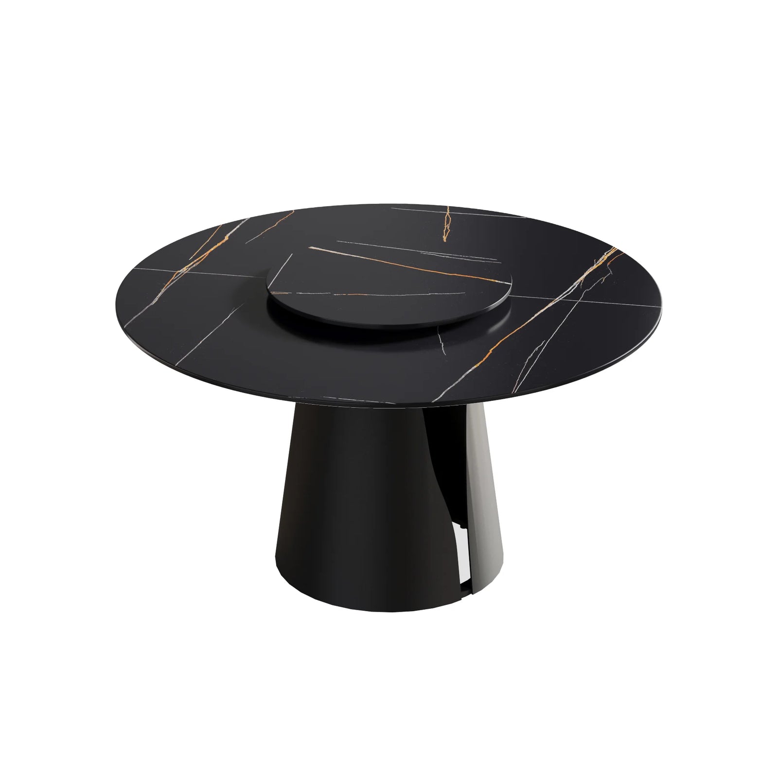 Marbella Sintered Stone Dining Table | 53" Matte Black Round With Lazy Susan Turntable