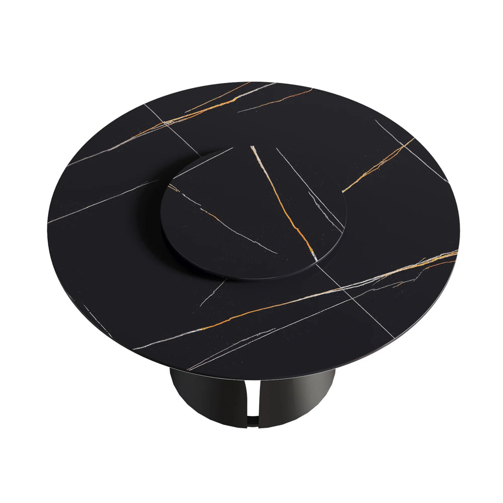 Marbella Sintered Stone Dining Table | 53" Matte Black Round With Lazy Susan Turntable