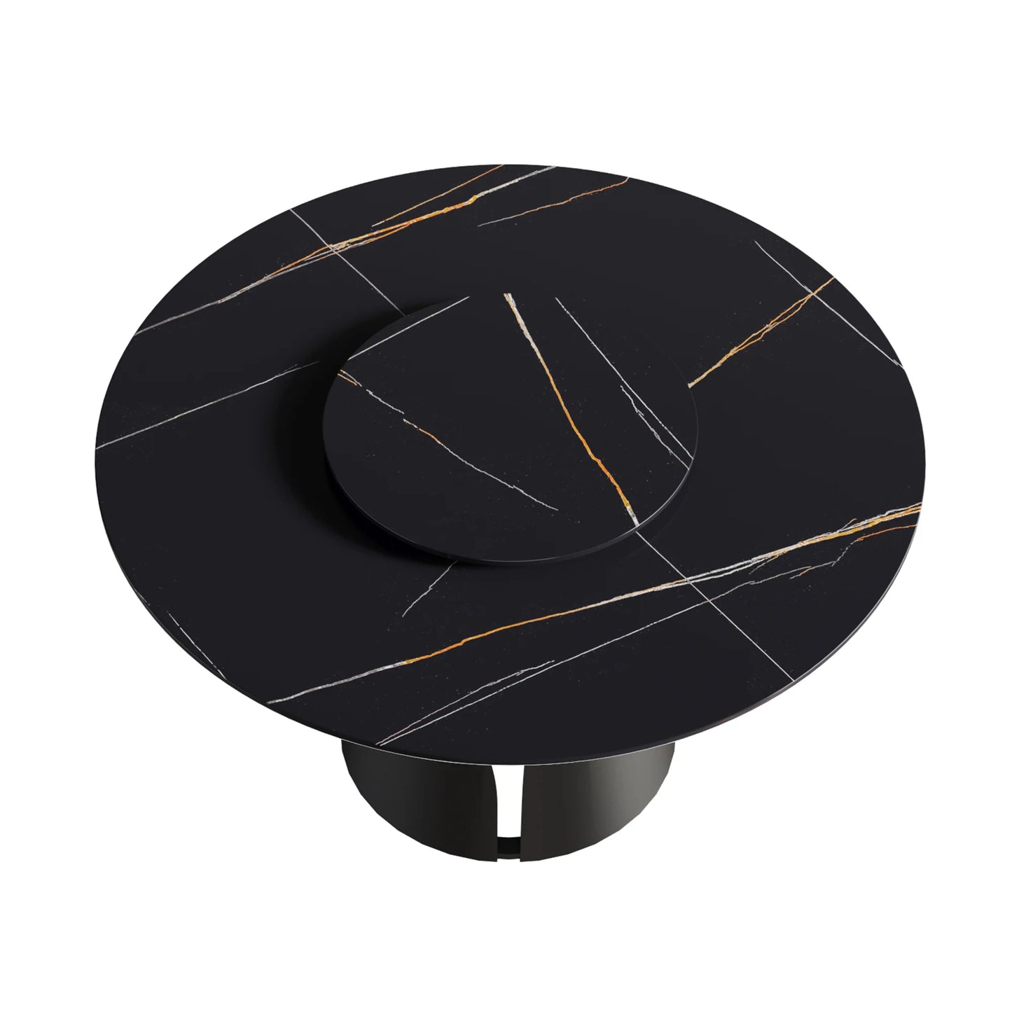 Marbella Sintered Stone Dining Table | 53" Matte Black Round With Lazy Susan Turntable