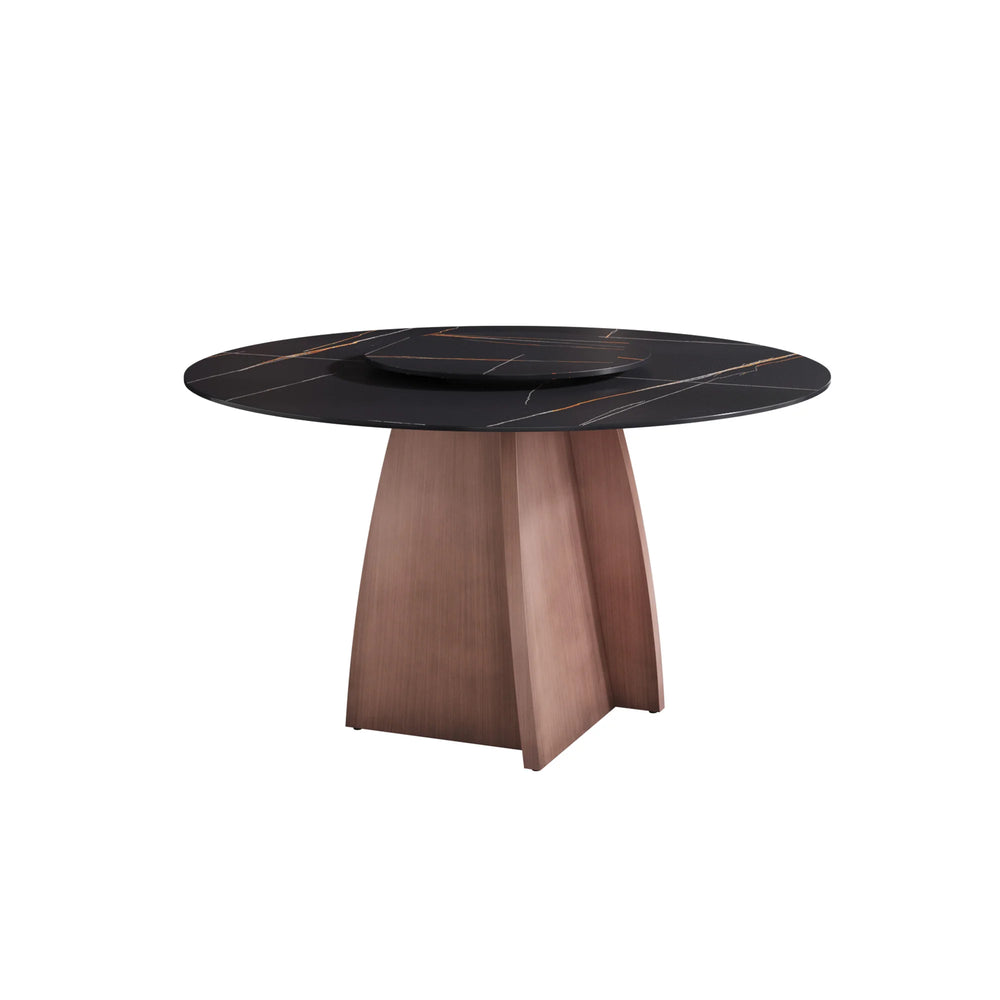 Marbella Sintered Stone Dining Table | 53" Matte Black Round With Lazy Susan Turntable