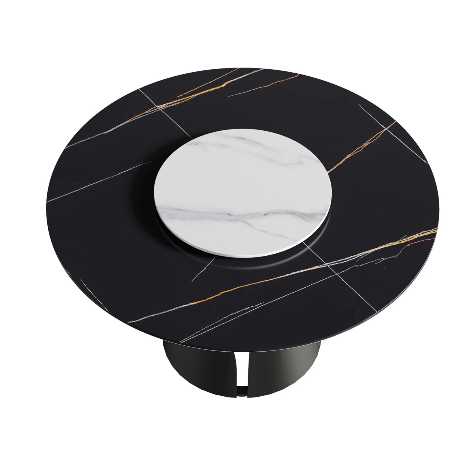Mesa de comedor Marbella de piedra sinterizada | Redonda de 135 cm (53") en negro mate con plato giratorio Lazy Susan
