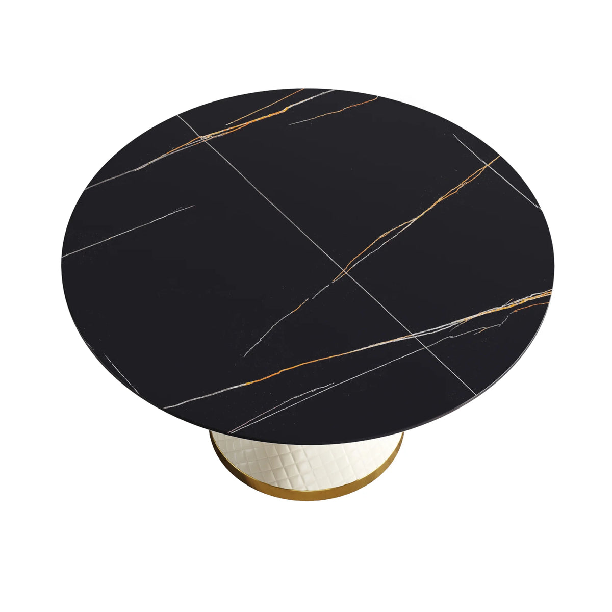 Mesa de comedor Marbella de piedra sinterizada | Redonda de 135 cm (53") en negro mate con base revestida de cuero