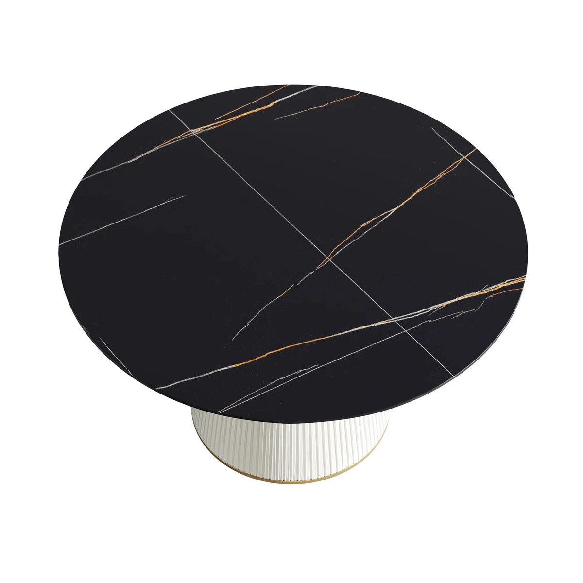 Marbella Sintered Stone Dining Table | 53" Matte Black Round With Leather-Covered Base