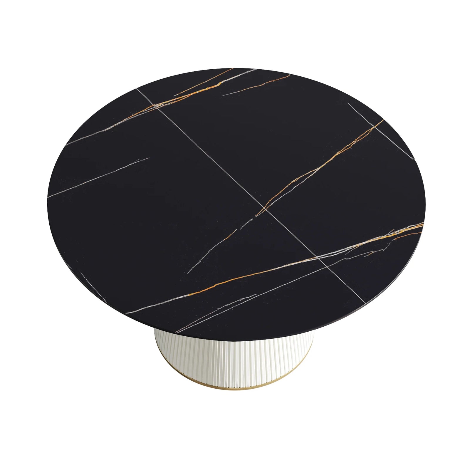 Mesa de comedor Marbella de piedra sinterizada | Redonda de 135 cm (53") en negro mate con base revestida de cuero