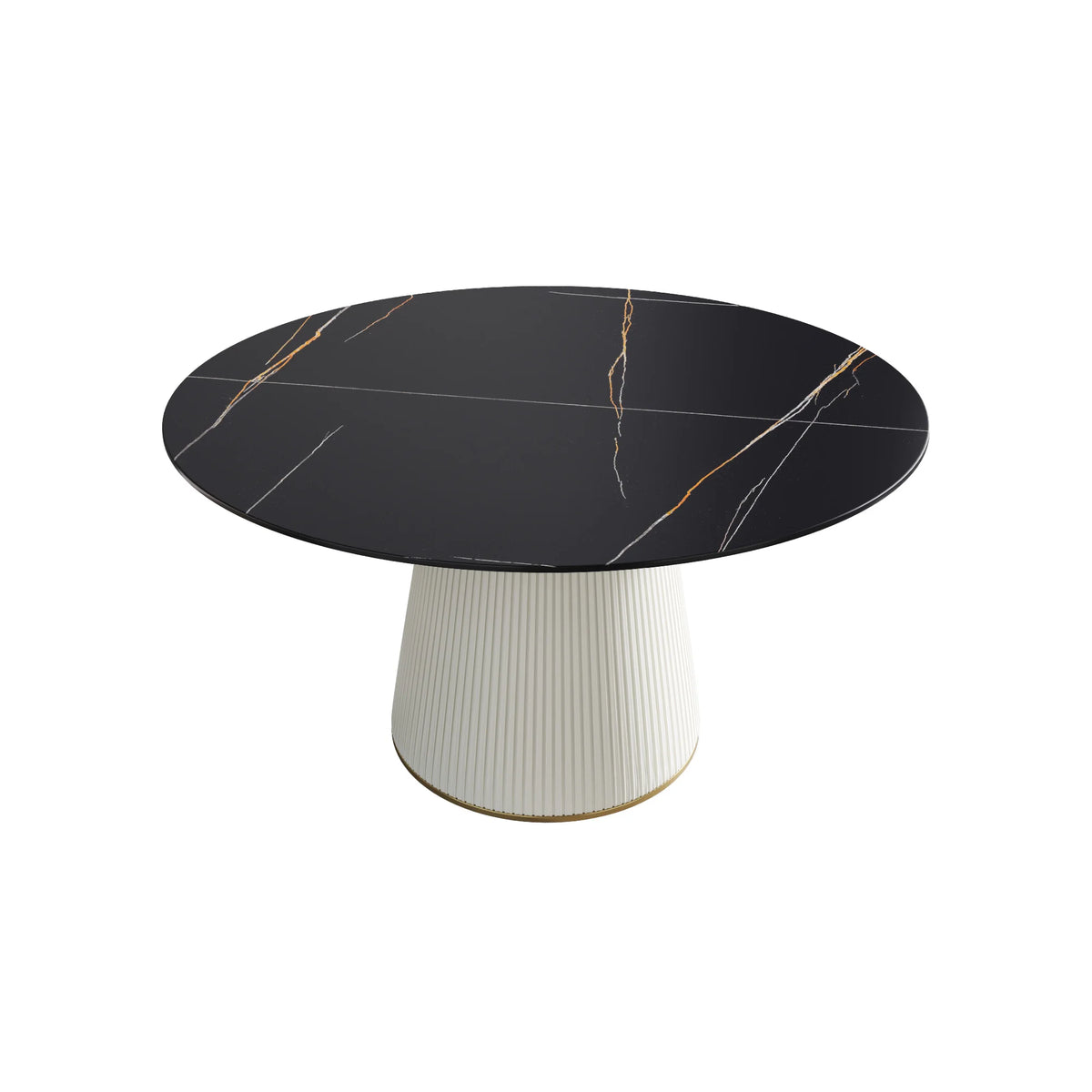 Mesa de comedor Marbella de piedra sinterizada | Redonda de 135 cm (53") en negro mate con base revestida de cuero