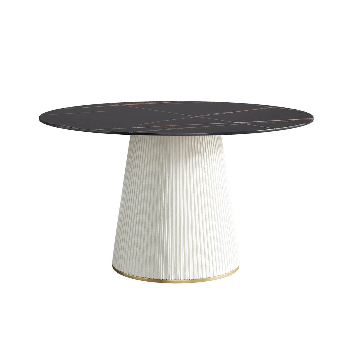 Mesa de comedor Marbella de piedra sinterizada | Redonda de 135 cm (53") en negro mate con base revestida de cuero