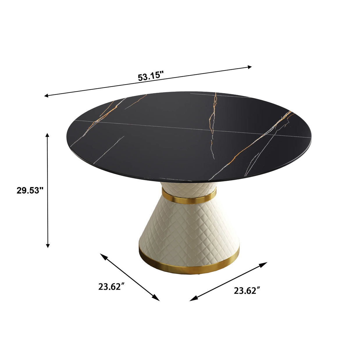 Mesa de comedor Marbella de piedra sinterizada | Redonda de 135 cm (53") en negro mate con base revestida de cuero