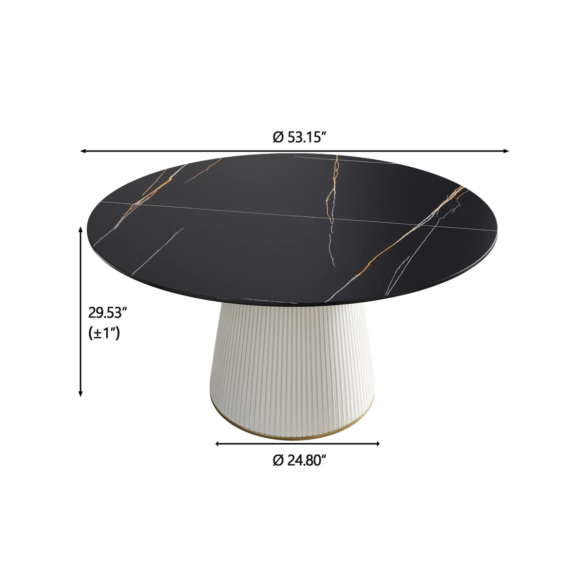 Mesa de comedor Marbella de piedra sinterizada | Redonda de 135 cm (53") en negro mate con base revestida de cuero