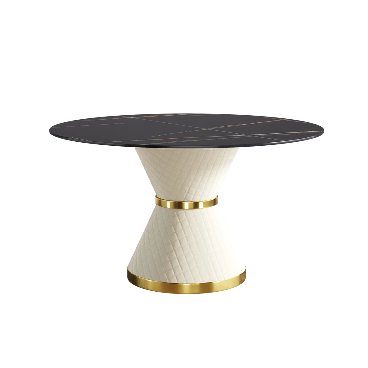 Mesa de comedor Marbella de piedra sinterizada | Redonda de 135 cm (53") en negro mate con base revestida de cuero