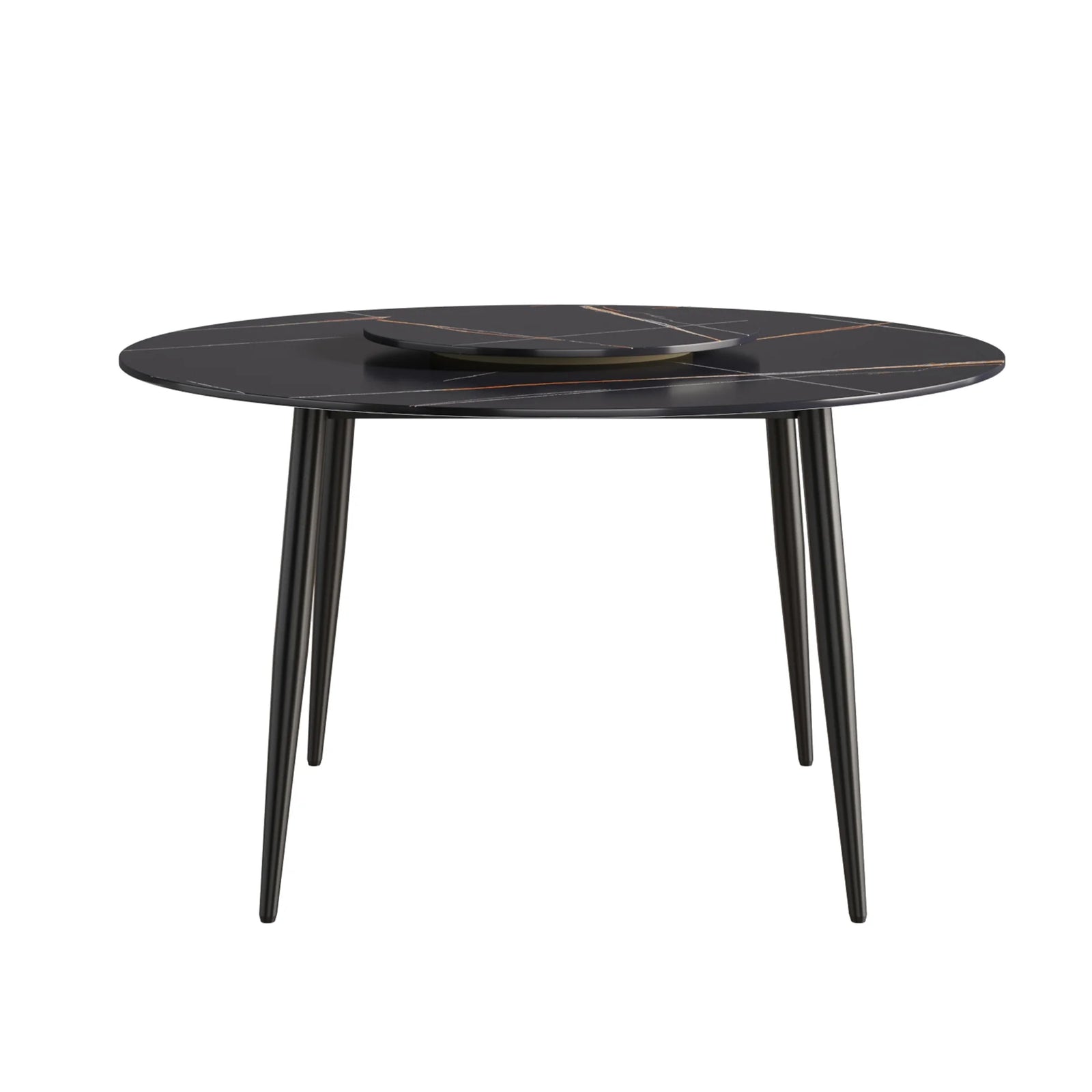 Mesa de comedor Marbella de piedra sinterizada | Redonda de 135 cm (53") en negro mate con base de metal y bandeja giratoria