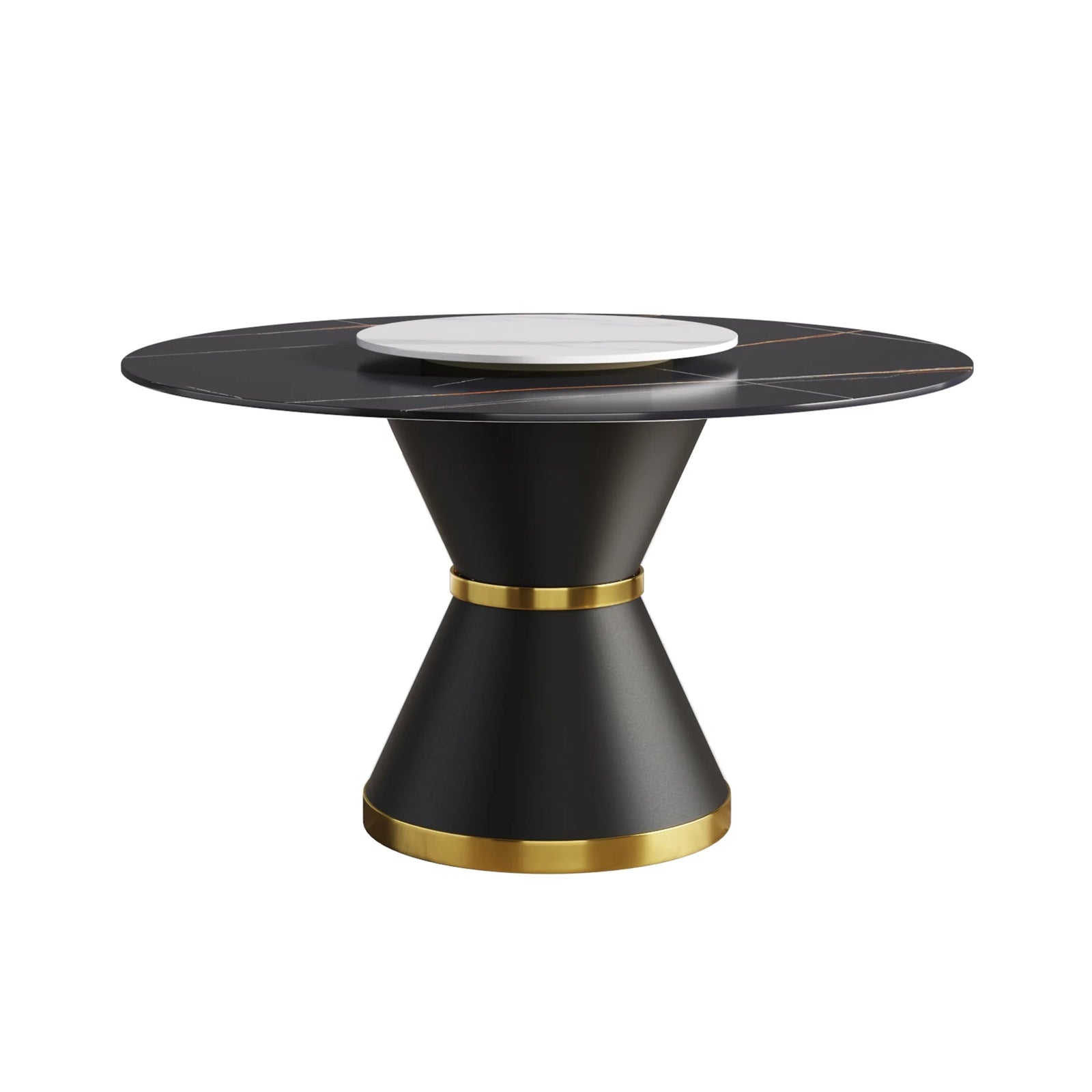 Mesa de comedor Marbella de piedra sinterizada | Redonda de 135 cm (53") en negro mate con base de metal y bandeja giratoria