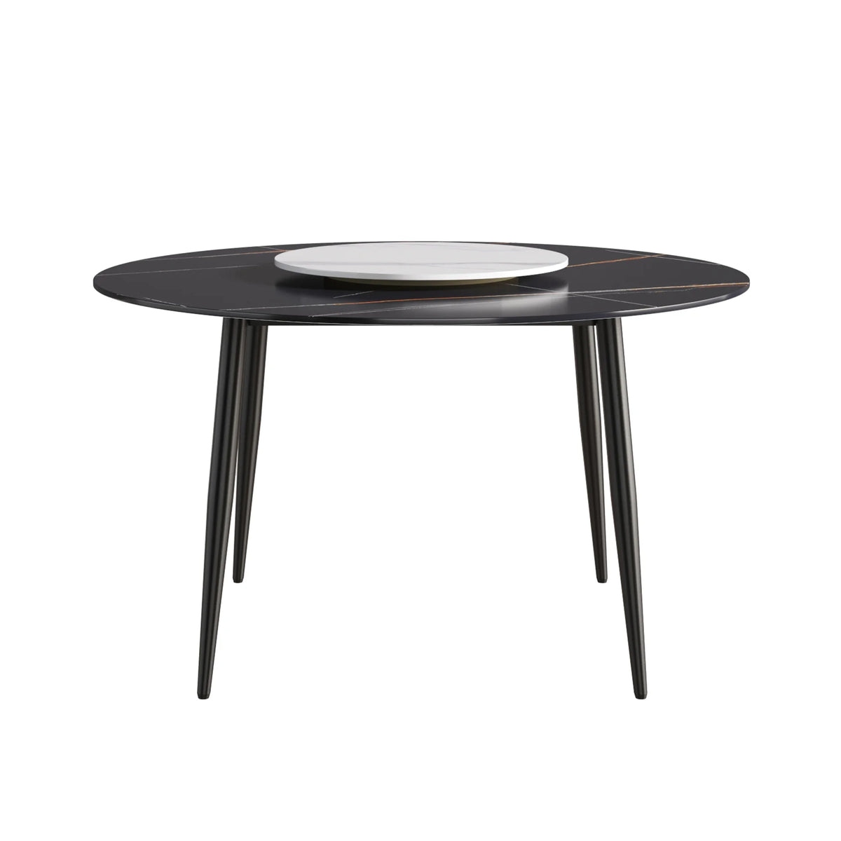 Marbella Sintered Stone Dining Table | 53" Matte Black Round With Metal Base & Lazy Susan