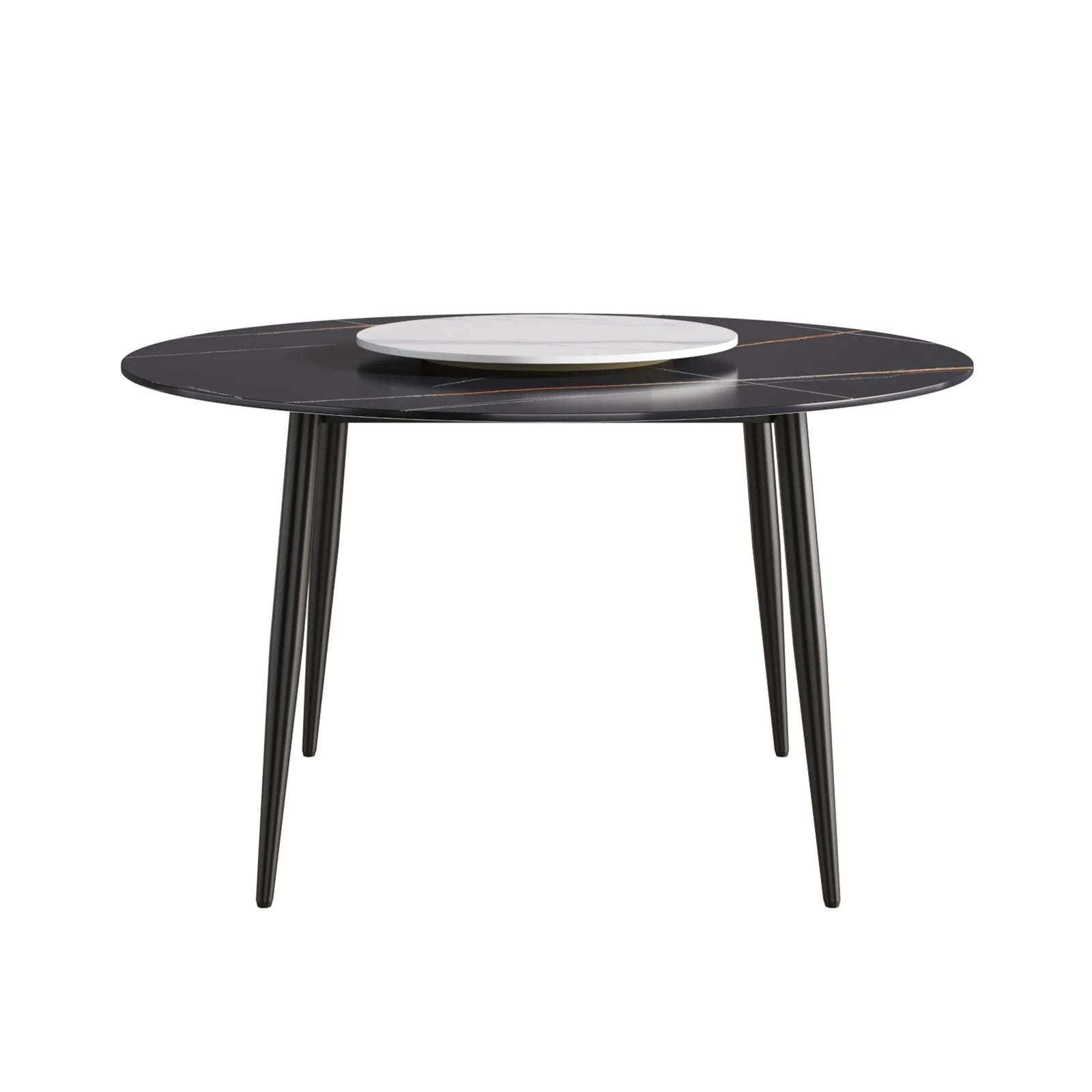 Mesa de comedor Marbella de piedra sinterizada | Redonda de 135 cm (53") en negro mate con base de metal y bandeja giratoria