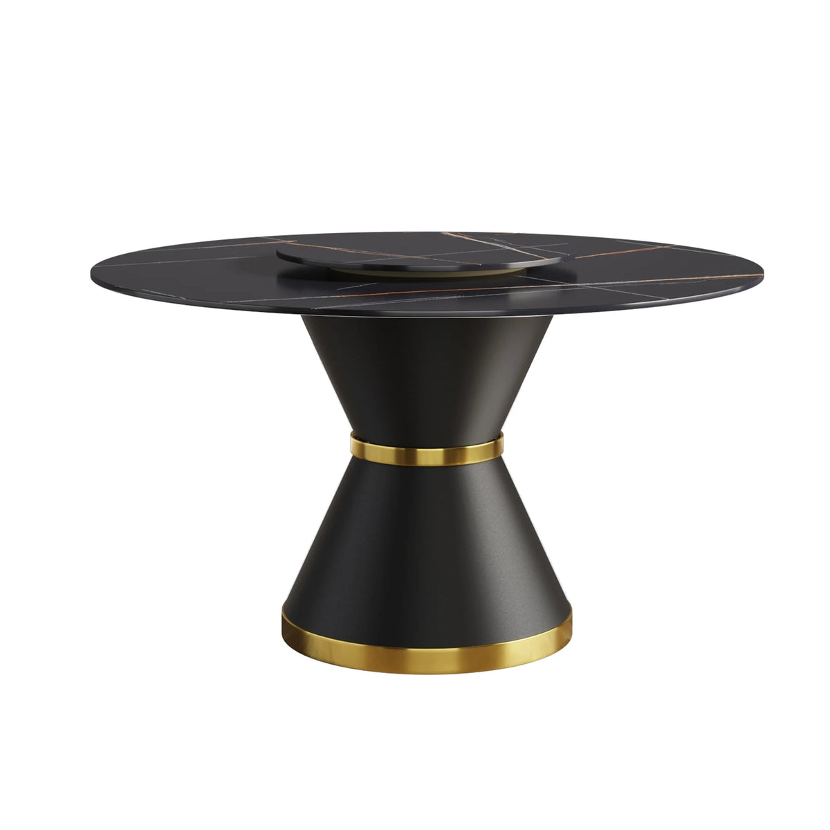 Mesa de comedor Marbella de piedra sinterizada | Redonda de 135 cm (53") en negro mate con base de metal y bandeja giratoria