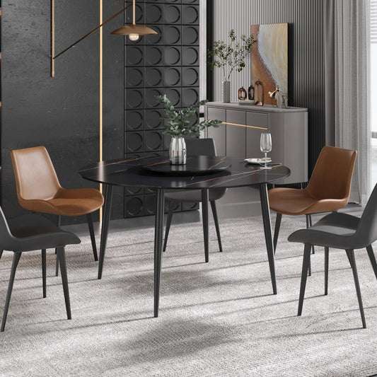 Marbella Sintered Stone Dining Table | 53" Matte Black Round With Metal Base & Lazy Susan