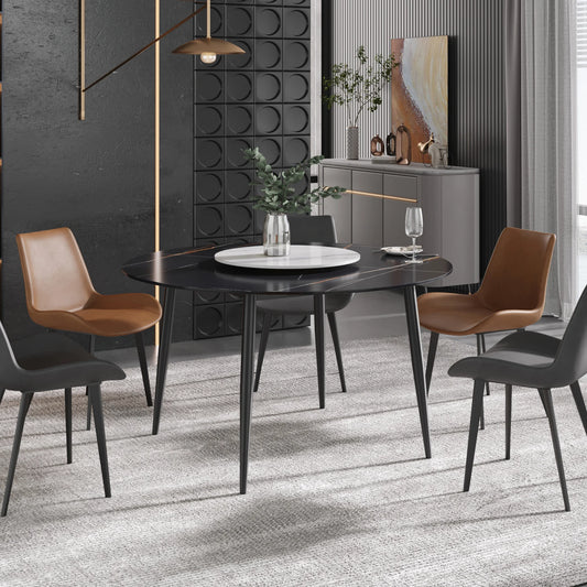 Marbella Sintered Stone Dining Table | 53" Matte Black Round With Metal Base & Lazy Susan