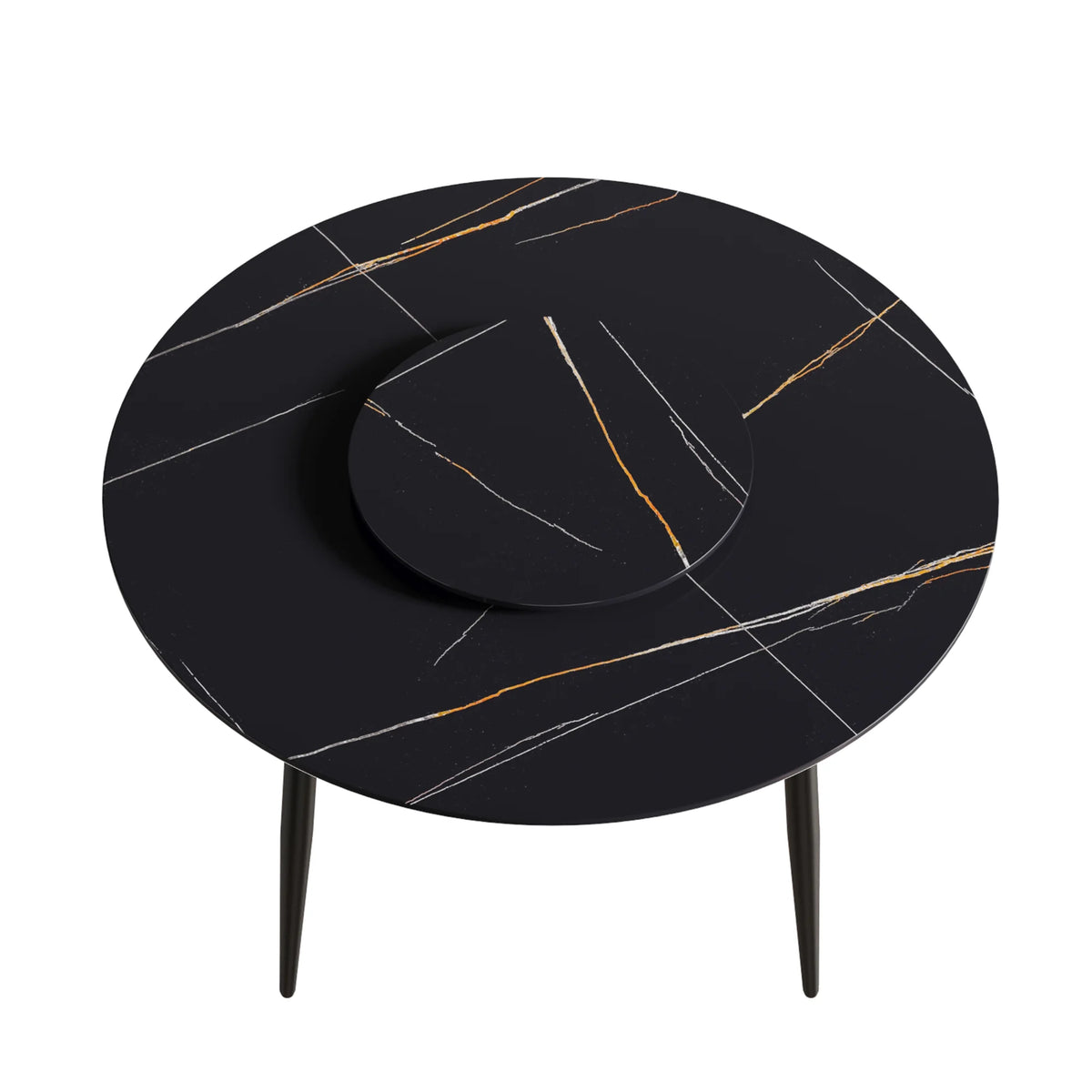 Mesa de comedor Marbella de piedra sinterizada | Redonda de 135 cm (53") en negro mate con base de metal y bandeja giratoria