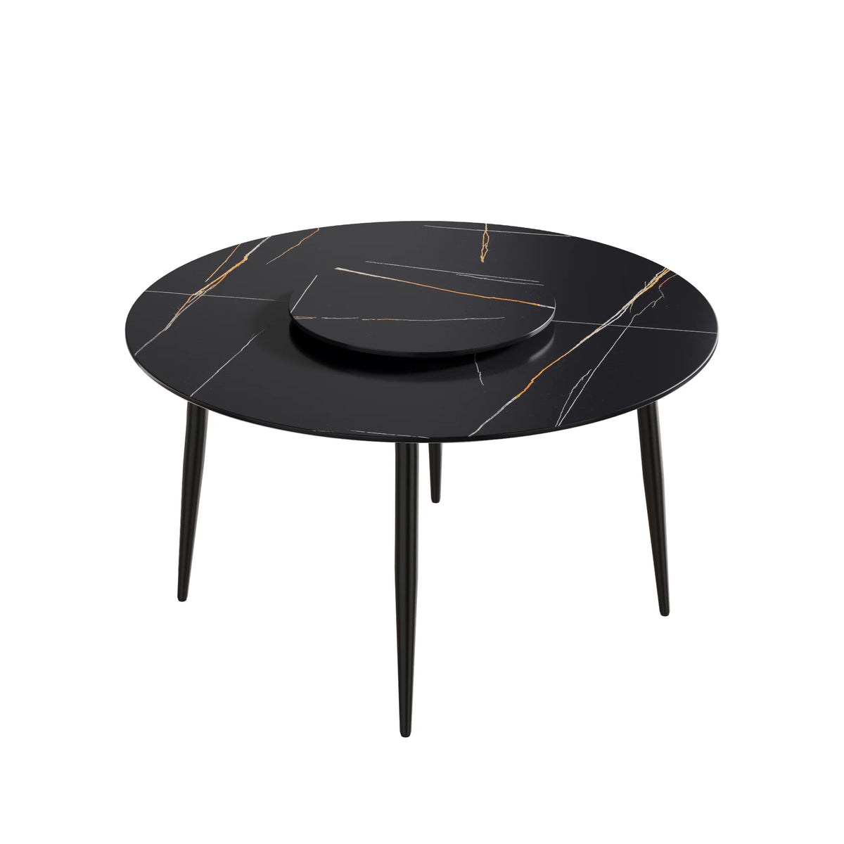 Marbella Sintered Stone Dining Table | 53" Matte Black Round With Metal Base & Lazy Susan