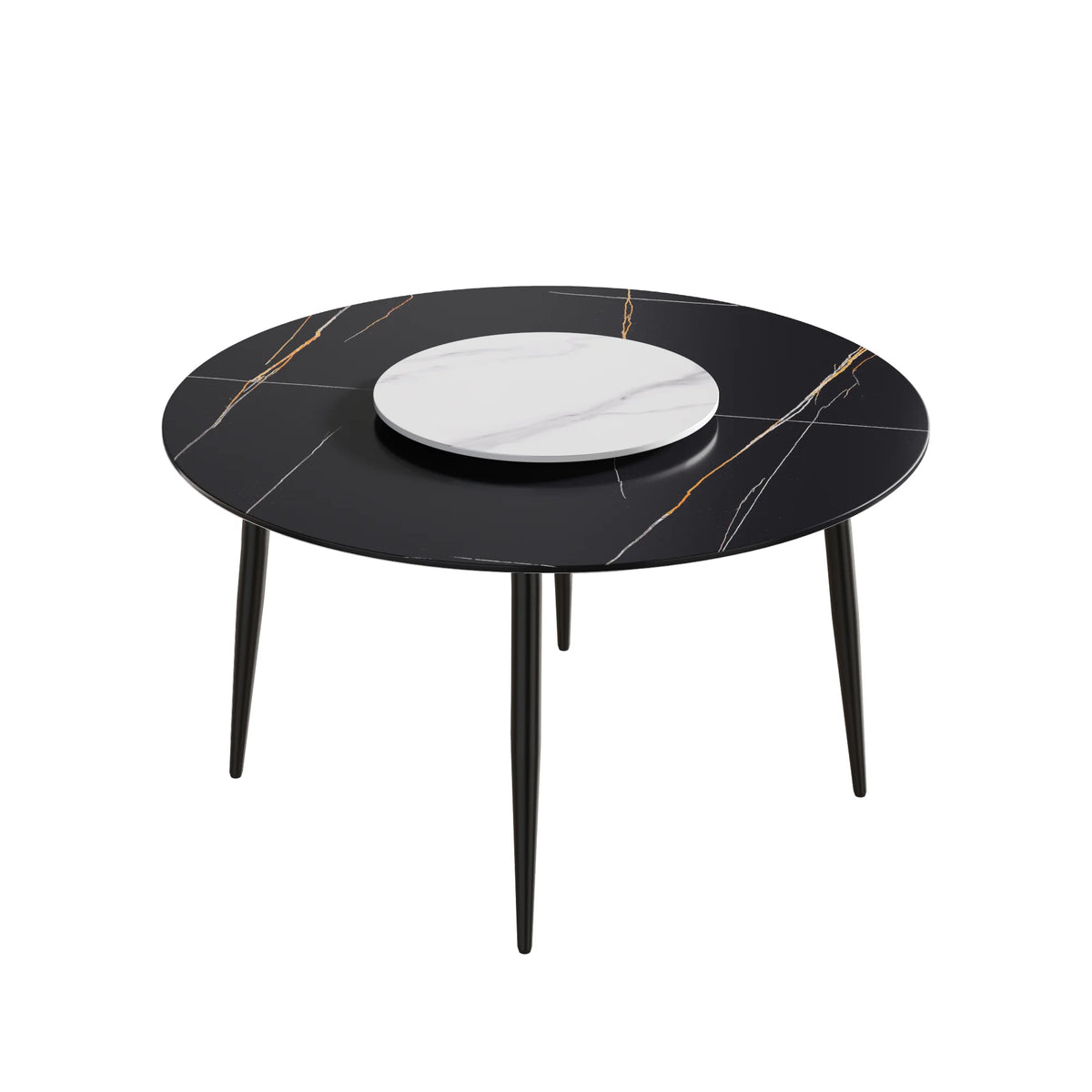 Marbella Sintered Stone Dining Table | 53" Matte Black Round With Metal Base & Lazy Susan