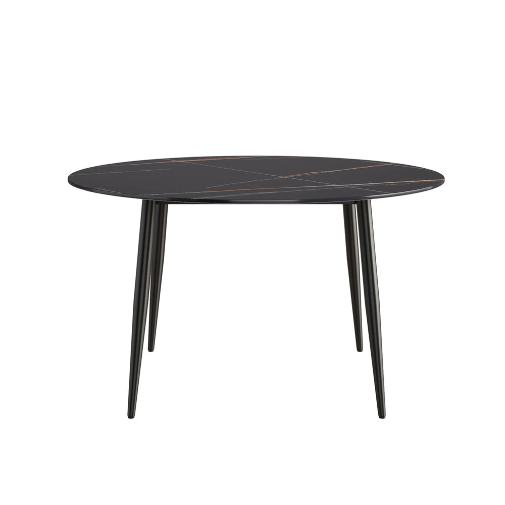 Marbella Sintered Stone Dining Table | 53" Matte Black Round With Metal Base