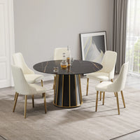Marbella Sintered Stone Dining Table | 53" Matte Black Round With Metal Base