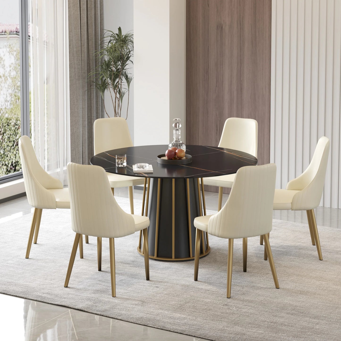 Marbella Sintered Stone Dining Table | 53" Matte Black Round With Metal Base