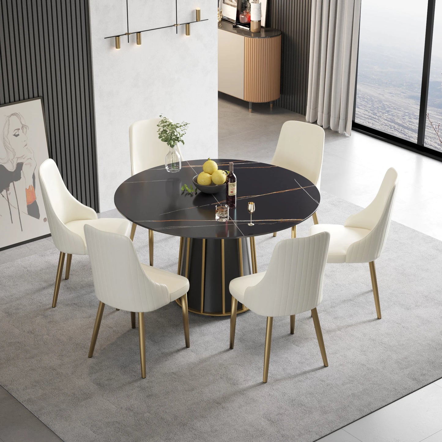 Marbella Sintered Stone Dining Table | 53" Matte Black Round With Metal Base