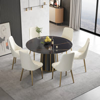 Marbella Sintered Stone Dining Table | 53" Matte Black Round With Metal Base