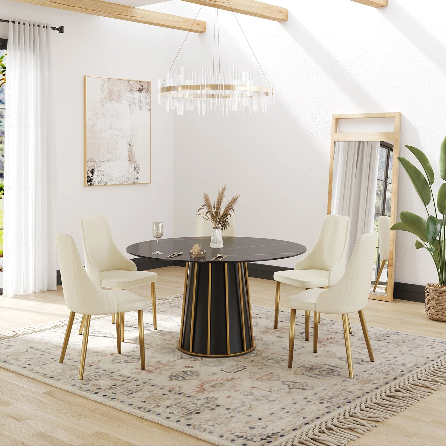 Marbella Sintered Stone Dining Table | 53" Matte Black Round With Metal Base