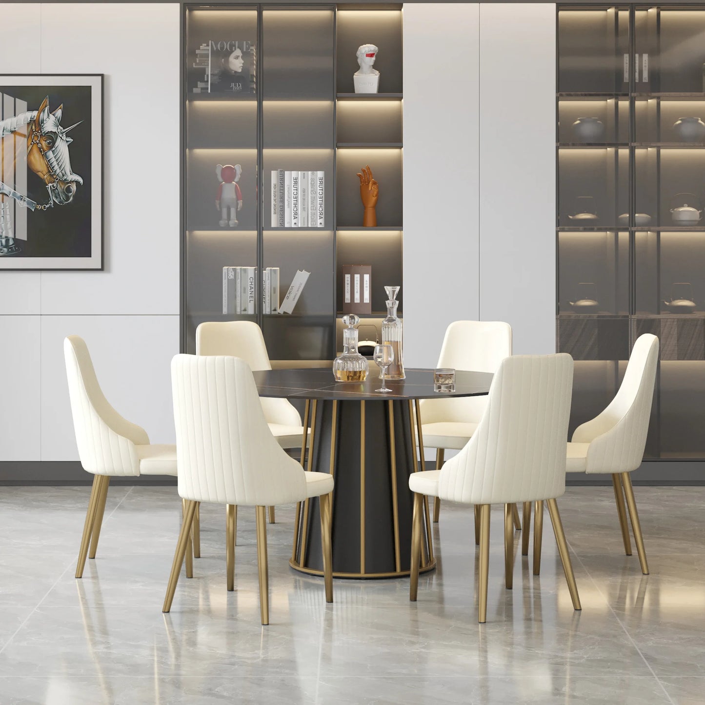 Marbella Sintered Stone Dining Table | 53" Matte Black Round With Metal Base