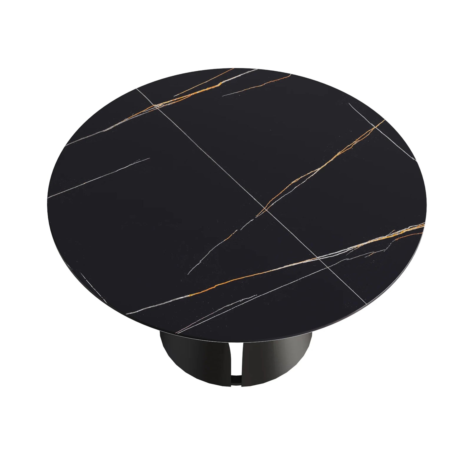 Mesa de comedor Marbella de piedra sinterizada | Redonda de 135 cm (53") en negro mate con base metálica