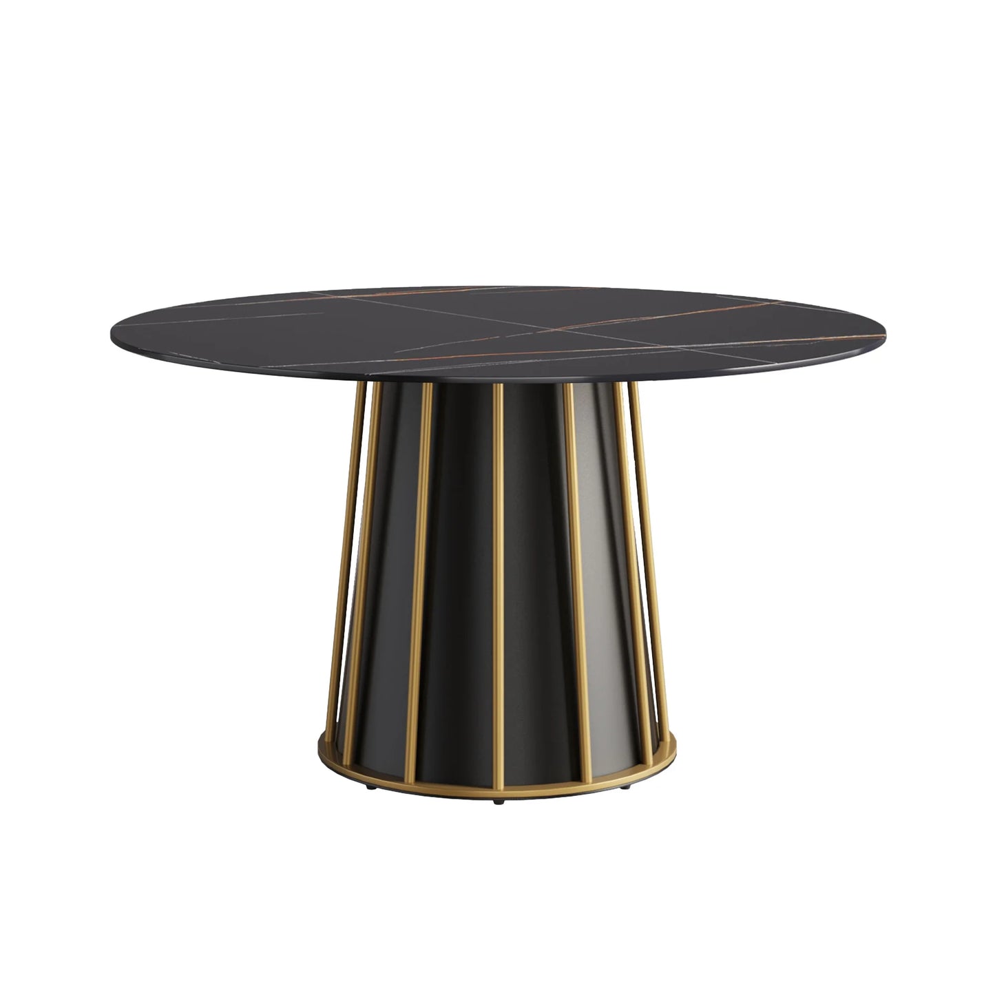 Marbella Sintered Stone Dining Table | 53" Matte Black Round With Metal Base