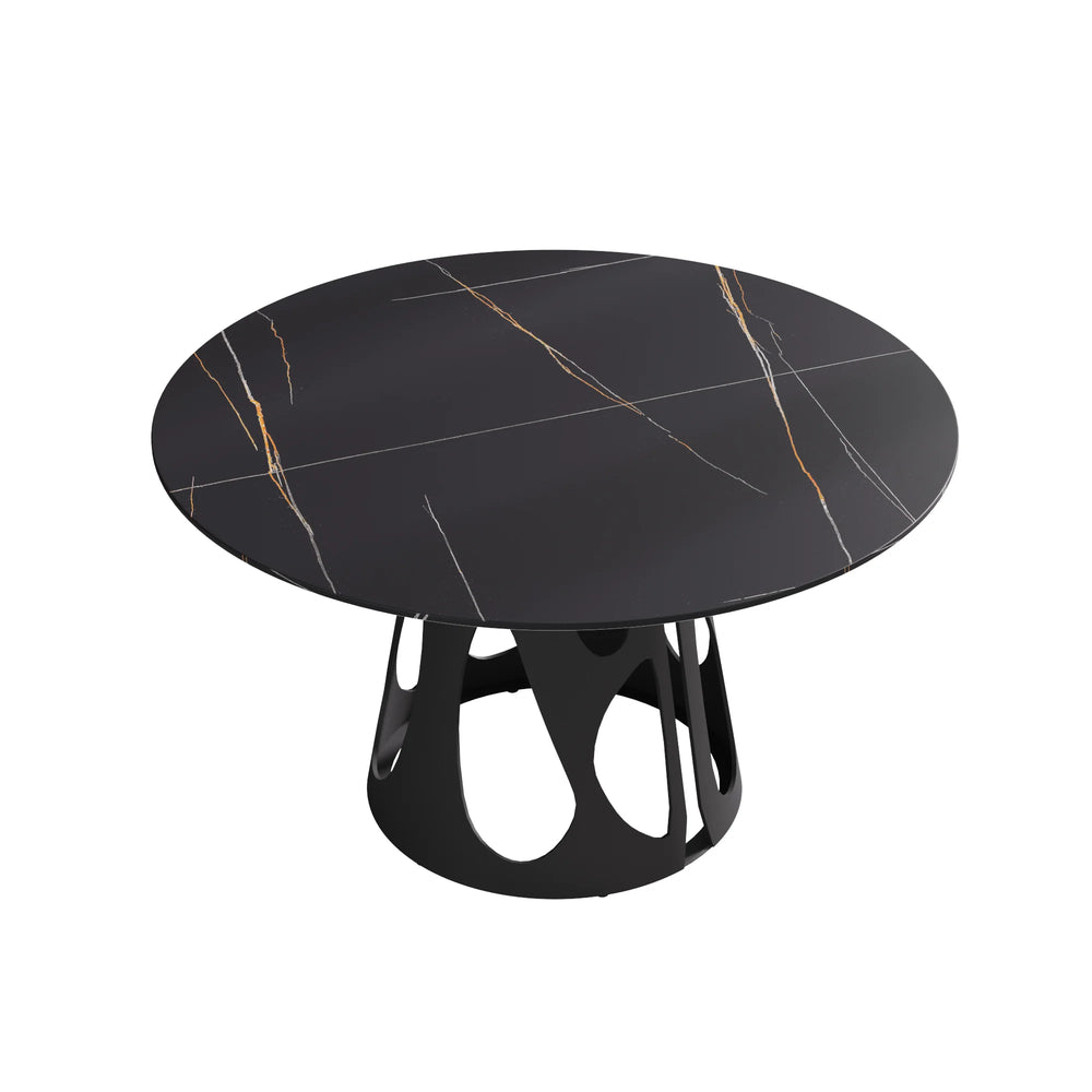 Marbella Sintered Stone Dining Table | 53" Matte Black Round With Metal Base