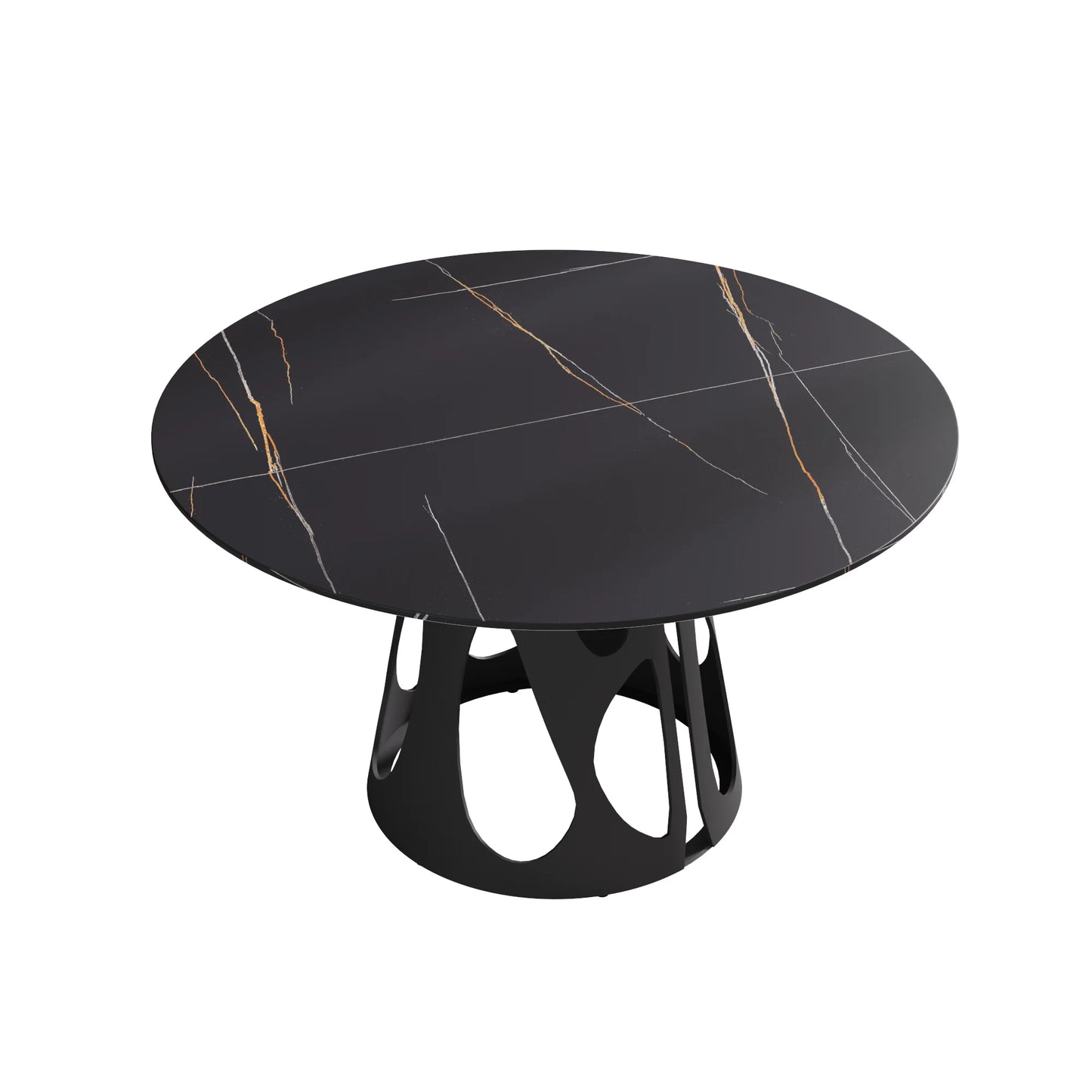 Marbella Sintered Stone Dining Table | 53" Matte Black Round With Metal Base