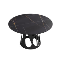 Marbella Sintered Stone Dining Table | 53" Matte Black Round With Metal Base