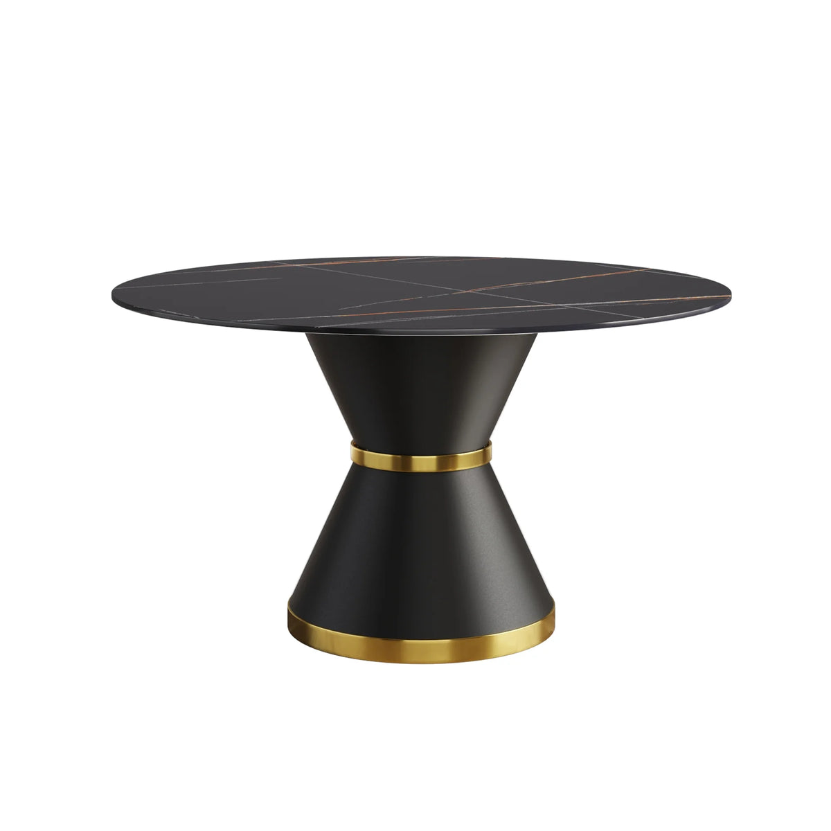 Marbella Sintered Stone Dining Table | 53" Matte Black Round With Metal Base