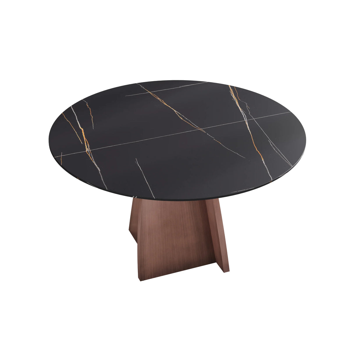 Mesa de comedor Marbella de piedra sinterizada | Redonda de 135 cm (53") en negro mate con base metálica