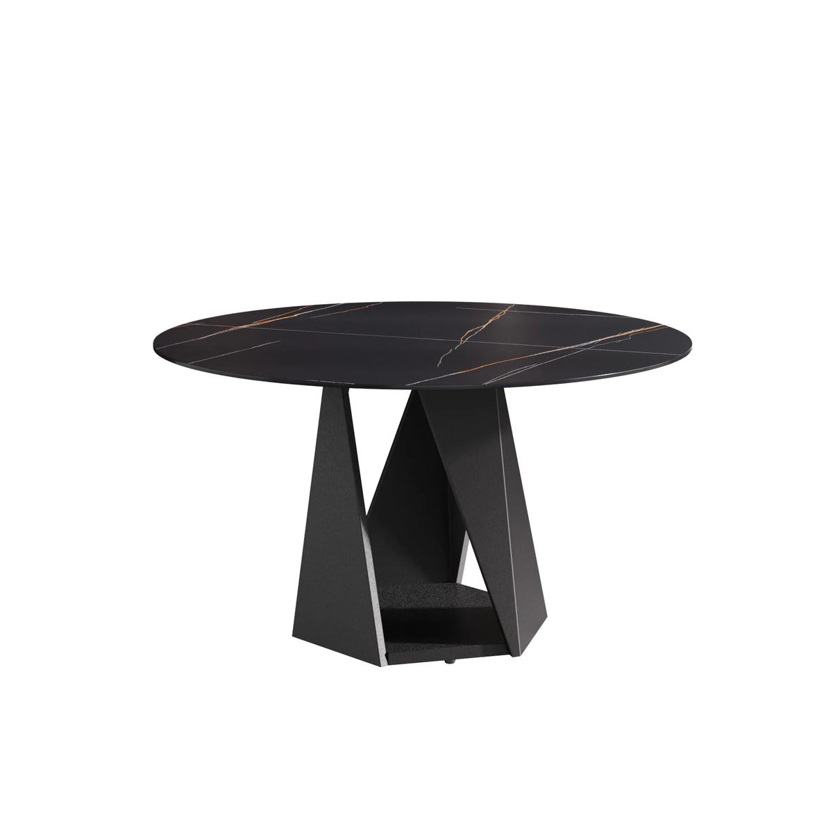 Mesa de comedor Marbella de piedra sinterizada | Redonda de 135 cm (53") en negro mate con base metálica