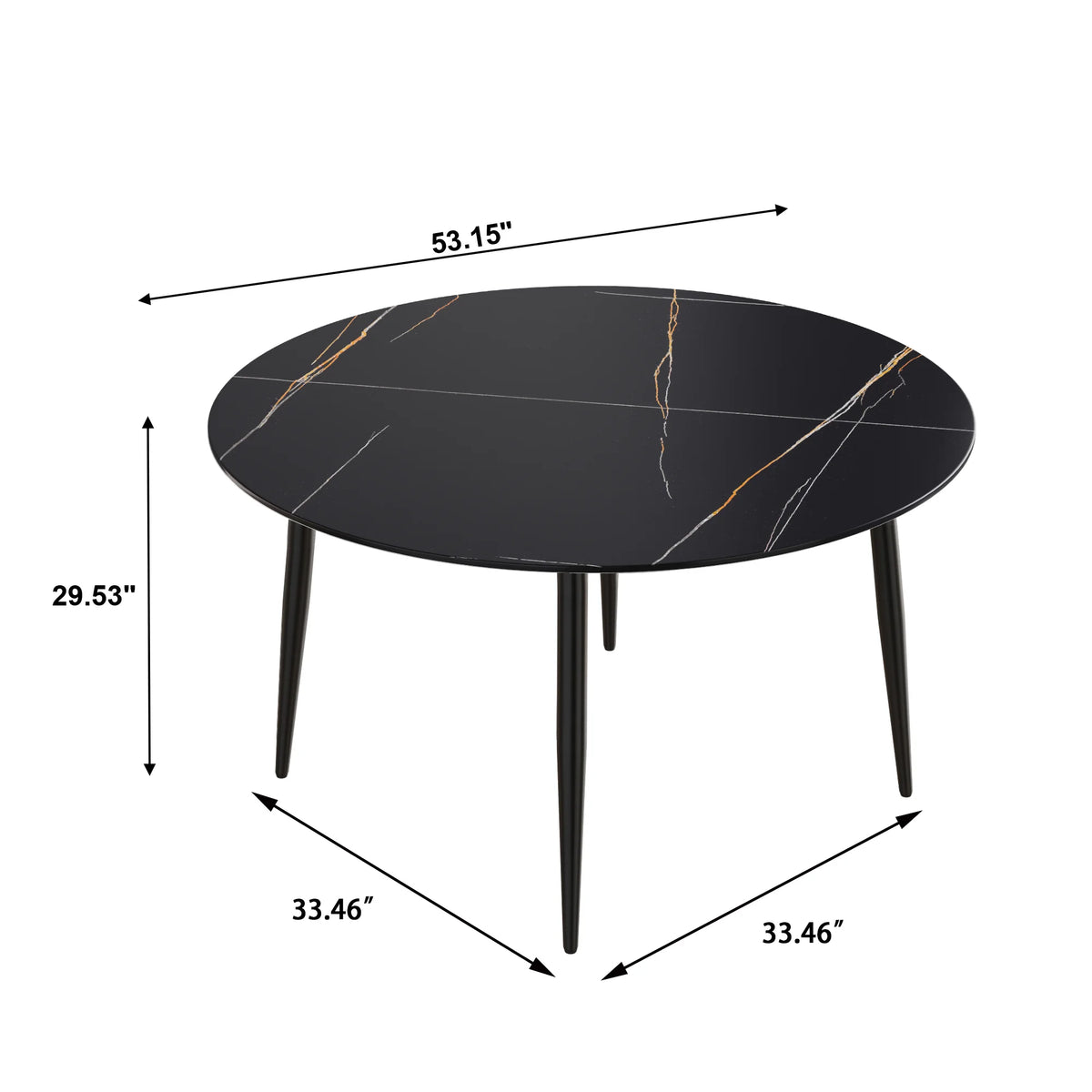 Mesa de comedor Marbella de piedra sinterizada | Redonda de 135 cm (53") en negro mate con base metálica