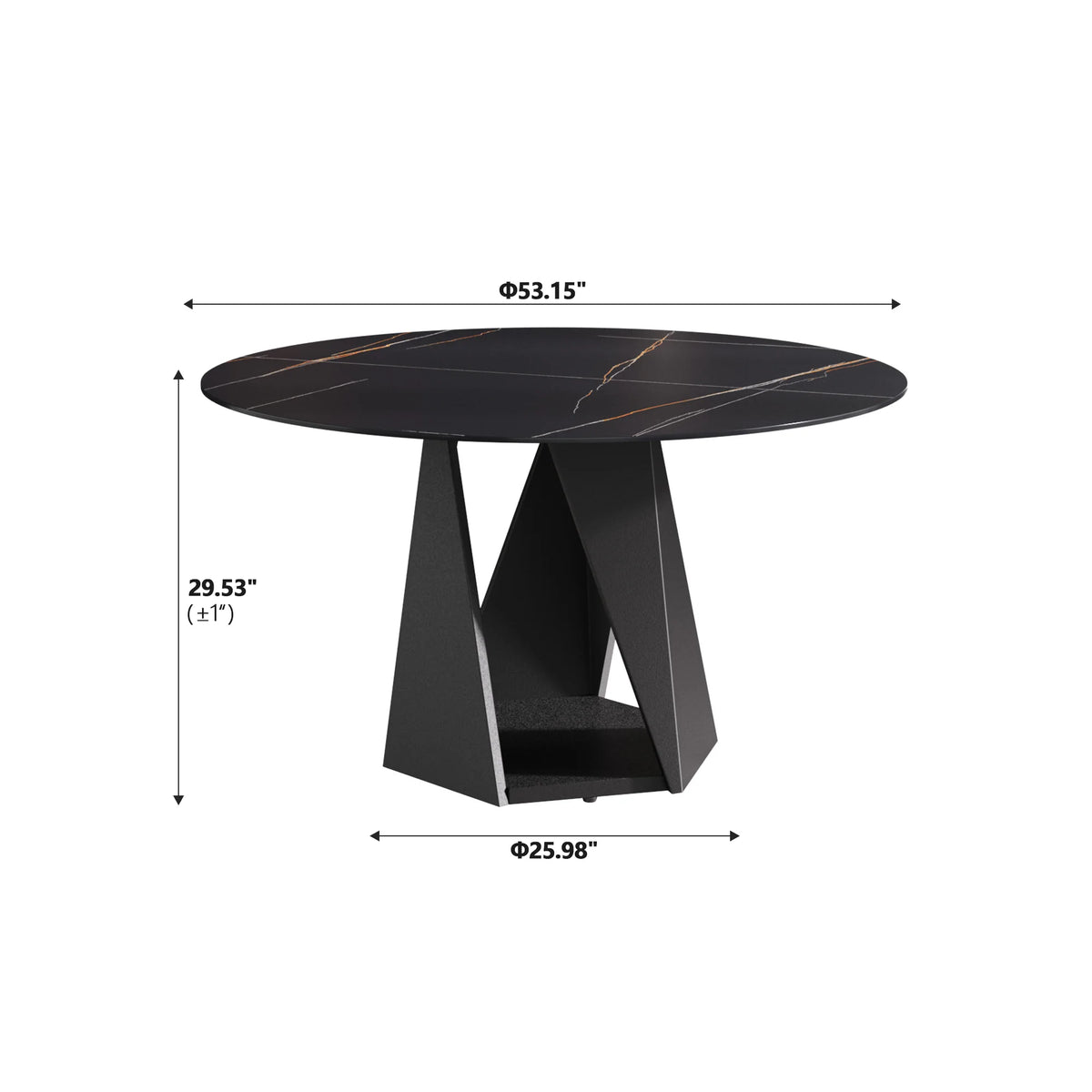 Mesa de comedor Marbella de piedra sinterizada | Redonda de 135 cm (53") en negro mate con base metálica