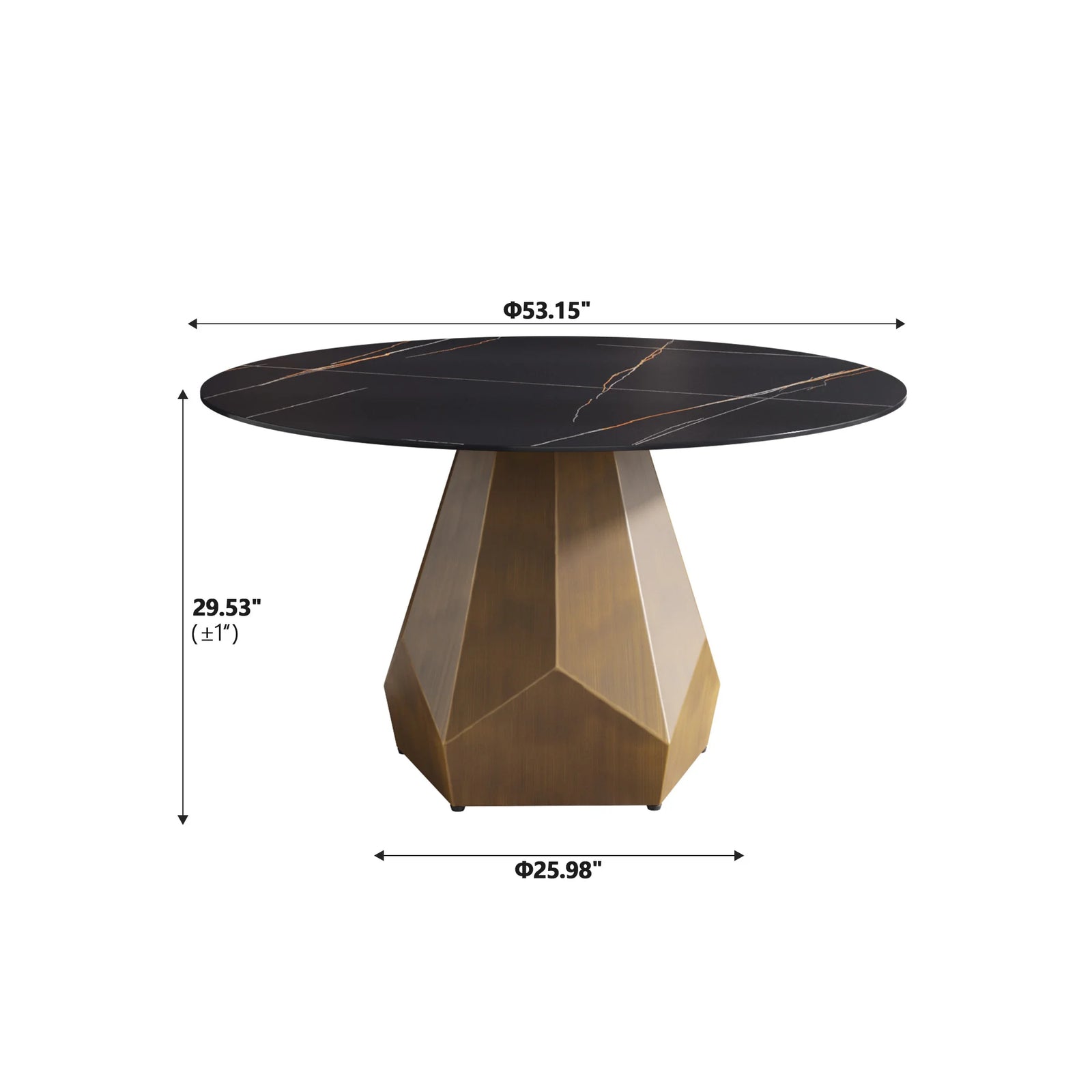 Mesa de comedor Marbella de piedra sinterizada | Redonda de 135 cm (53") en negro mate con base metálica