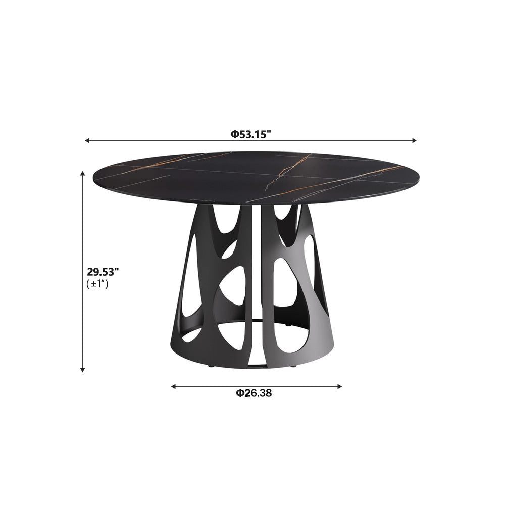 Marbella Sintered Stone Dining Table | 53" Matte Black Round With Metal Base